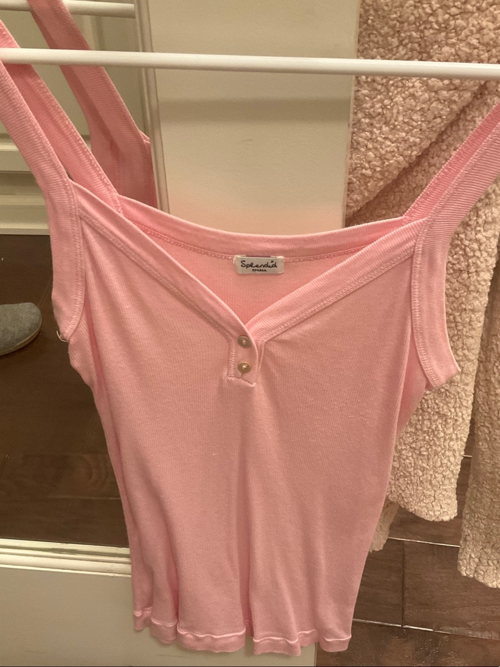 Splendid Light Pink Ribbed Henley Tank Top